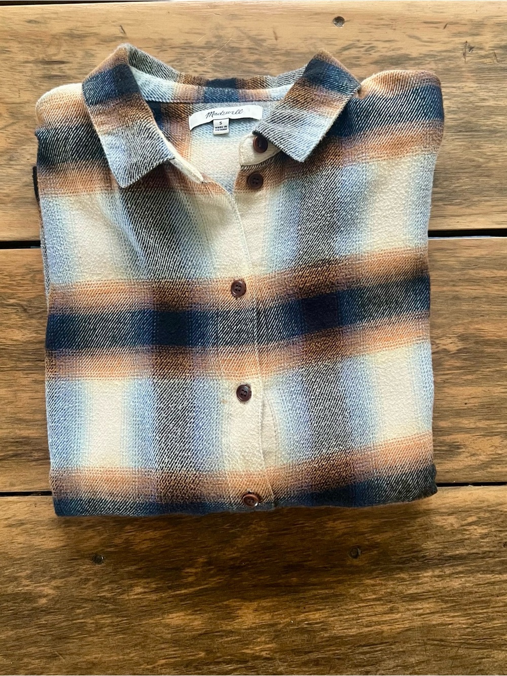 Madewell women’s Plaid Button-Front women’s  Shirt Jacket in Cream, Blue & Brown